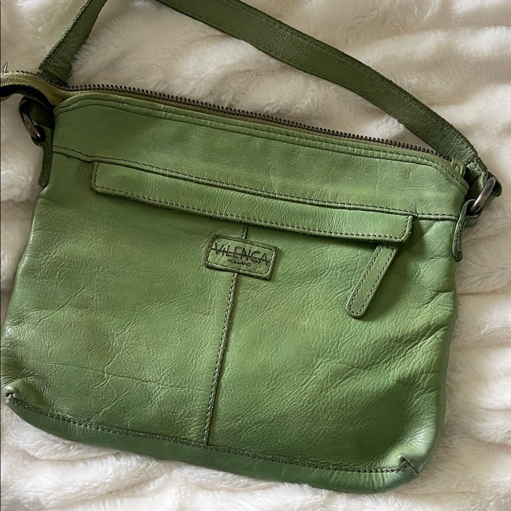 Woven Green Leather Crossbody Bag - Women's Adjustable Shoulder Bag - Picture 3 of 5